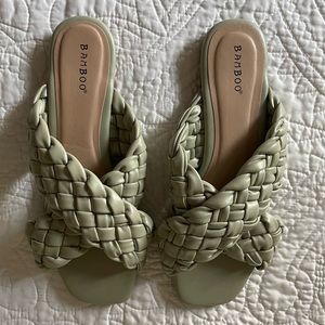 Bamboo Thick Braided Sage Slides - NWOT